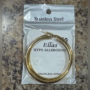 Ellas Goldtone Hoop Hypoallergenic Stainless Steel Earrings New